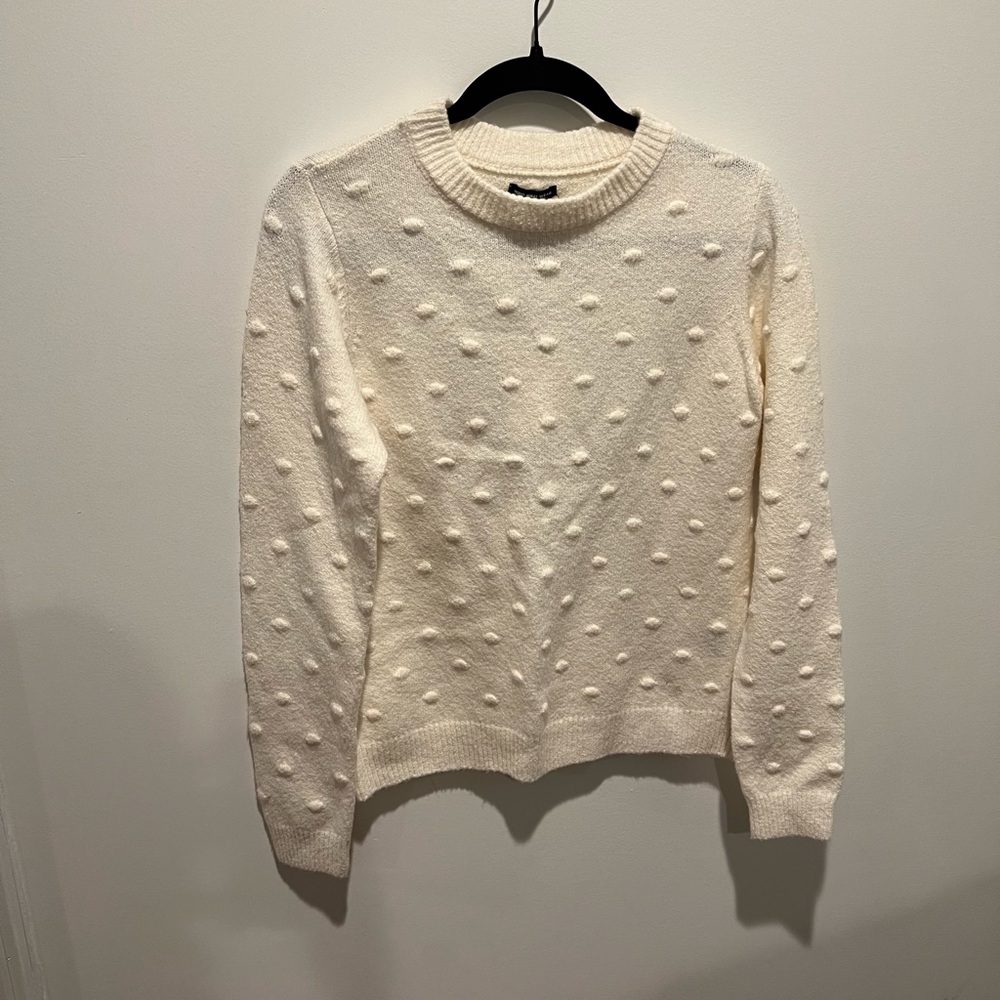 Who What Wear Cream Textured Bobble Knit Sweater
